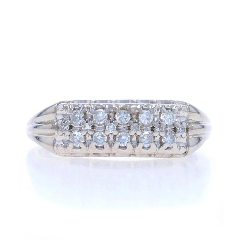 Size: 8
Sizing Fee: Up 2 sizes for $35 or Down 1 1/2 sizes for $35

Era: Vintage

Metal Content: 14k White Gold

Stone Information

Natural Diamonds
Carat(s): .24ctw
Cut: Single
Color: G - H
Clarity: VS1 - I1

Total Carats: 0.24ctw

Style: Cluster
