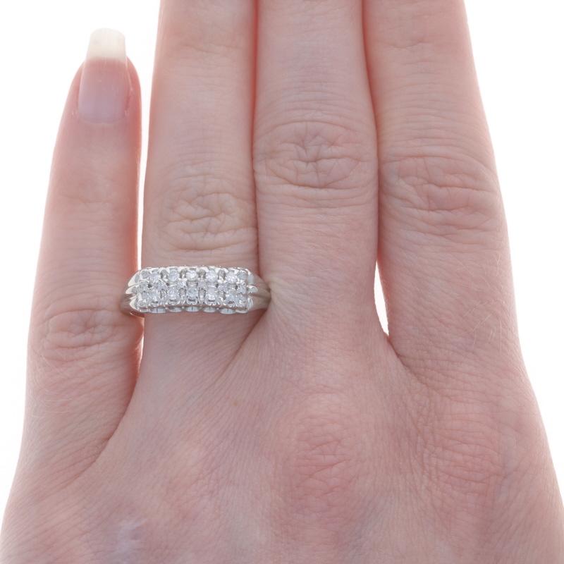 White Gold Diamond Vintage Cluster Band - 14k Single Cut .24ctw In Excellent Condition For Sale In Greensboro, NC