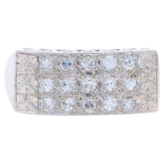 White Gold Diamond Vintage Cluster Cocktail Band - 14k Single .30ctw Floral Ring For Sale