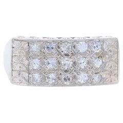 White Gold Diamond Vintage Cluster Cocktail Band - 14k Single .30ctw Floral Ring