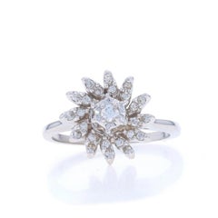 Vintage Cluster-Cocktail-Halo-Ring aus Weißgold mit Diamanten - 14k rund .17ctw Blume