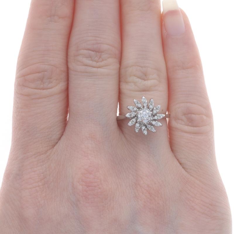 Round Cut White Gold Diamond Vintage Cluster Cocktail Halo Ring - 14k Round .17ctw Flower For Sale