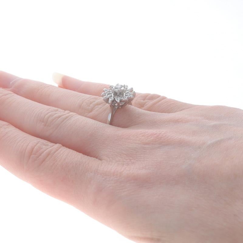 White Gold Diamond Vintage Cluster Cocktail Halo Ring - 14k Round .17ctw Flower In Excellent Condition For Sale In Greensboro, NC