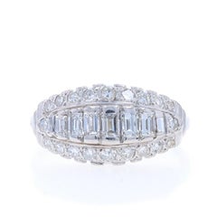 White Gold Diamond Vintage Cluster Cocktail Ring - 14k Baguette 1.00ctw Scallop