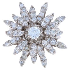 White Gold Diamond Vintage Cluster Cocktail Ring 14k Rd 1.60ctw Floral Snowflake