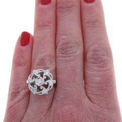 White Gold Diamond Vintage Cluster Cocktail Ring - 14k Rd .46ctw Pinwheel Swirl