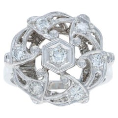 White Gold Diamond Vintage Cluster Cocktail Ring - 14k Rd .46ctw Pinwheel Swirl