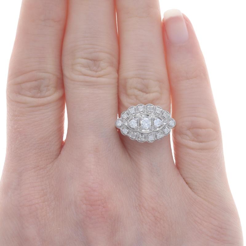 Round Cut White Gold Diamond Vintage Cluster Cocktail Ring 14k Rnd .48ctw Scallop Milgrain