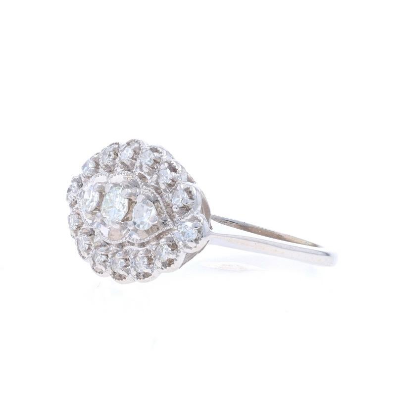 White Gold Diamond Vintage Cluster Cocktail Ring 14k Rnd .48ctw Scallop Milgrain In Excellent Condition In Greensboro, NC