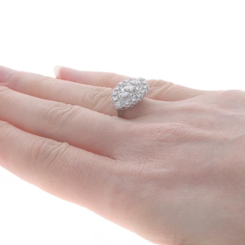 Women's White Gold Diamond Vintage Cluster Cocktail Ring 14k Rnd .48ctw Scallop Milgrain