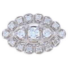 White Gold Diamond Vintage Cluster Cocktail Ring 14k Rnd .48ctw Scallop Milgrain