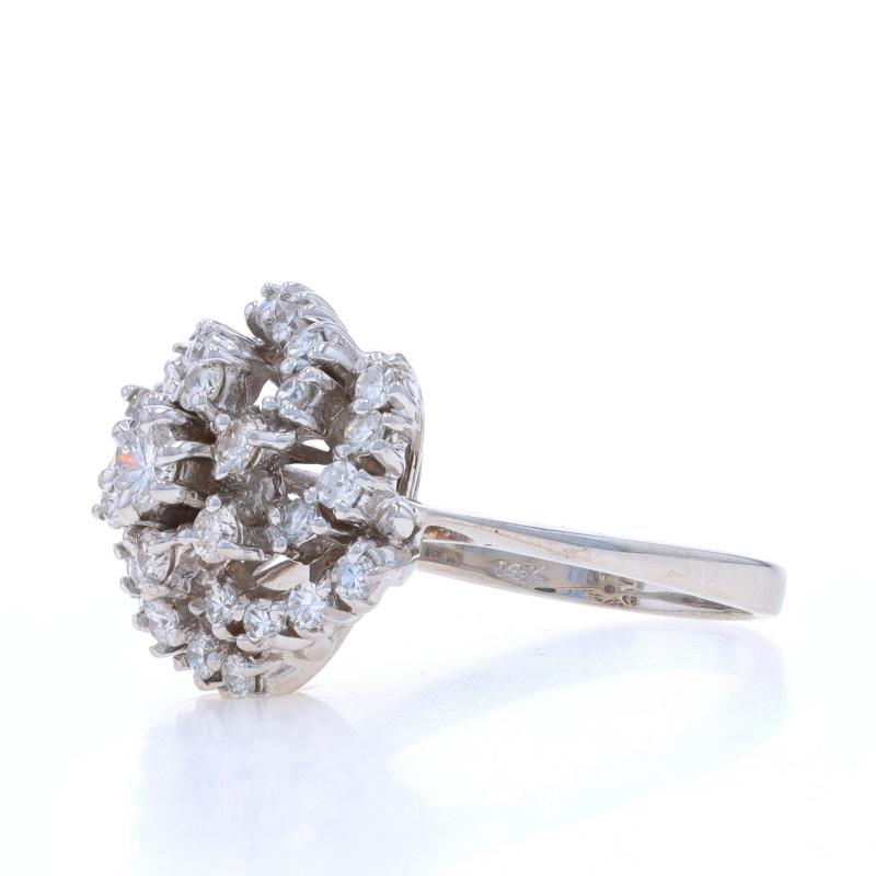 White Gold Diamond Vintage Cluster Cocktail Ring -14k Round 1.26ctw Flower Swirl In Excellent Condition For Sale In Greensboro, NC