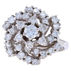 White Gold Diamond Vintage Cluster Cocktail Ring -14k Round 1.26ctw Flower Swirl