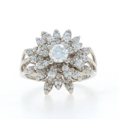 White Gold Diamond Vintage Cluster Cocktail Ring - 14k Round 1.62ctw Floral