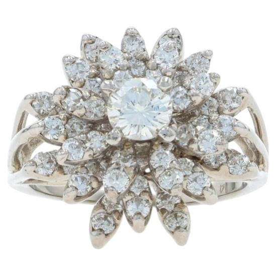 Anello Cocktail Vintage con Diamante in Oro Bianco - 14k Rotondo 1,62ctw Floreale
