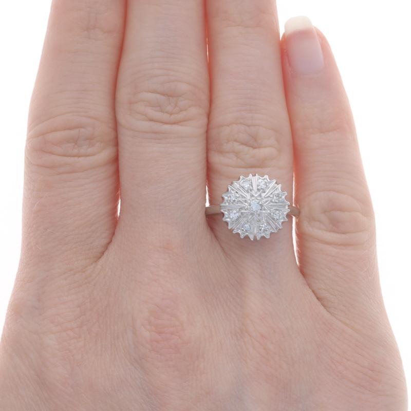 Round Cut White Gold Diamond Vintage Cluster Cocktail Ring - 14k Round .25ctw Starburst For Sale
