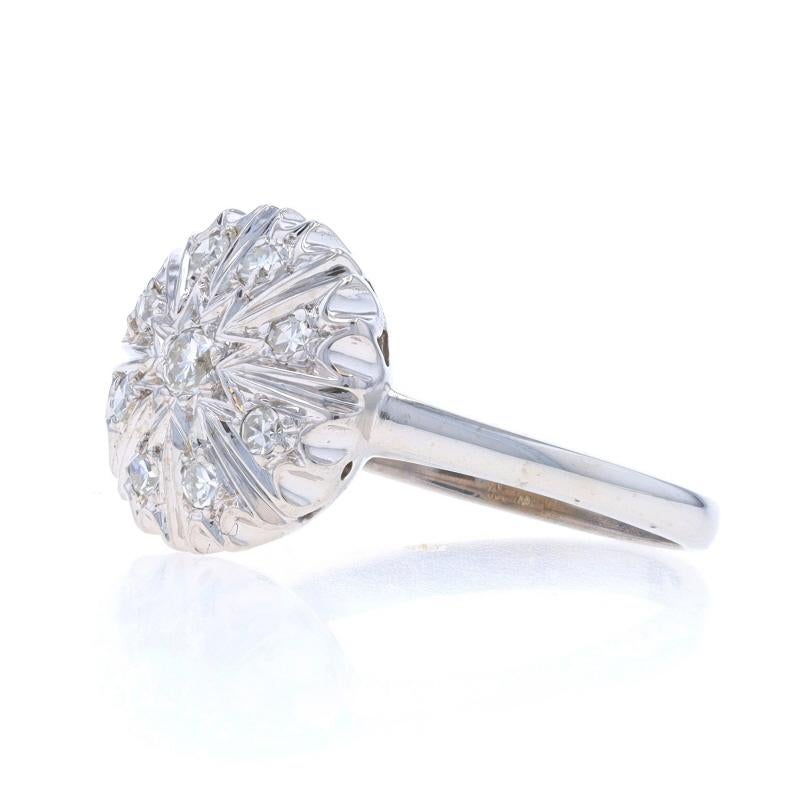 White Gold Diamond Vintage Cluster Cocktail Ring - 14k Round .25ctw Starburst In Excellent Condition For Sale In Greensboro, NC