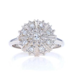 Anillo de Cóctel Vintage de Oro Blanco con Racimo de Diamantes - 14k Redondo .25ctw Starburst
