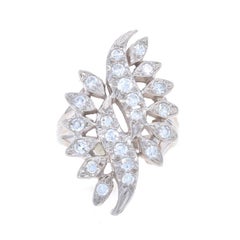 White Gold Diamond Vintage Cluster Cocktail Ring - 14k Single .55ctw Leaf Spray