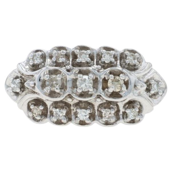 White Gold Diamond Vintage Cluster Cocktail Ring - 14k Single Cut .25ctw