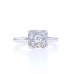 White Gold Diamond Vintage Cluster Engagement Ring - 14k European .16ctw