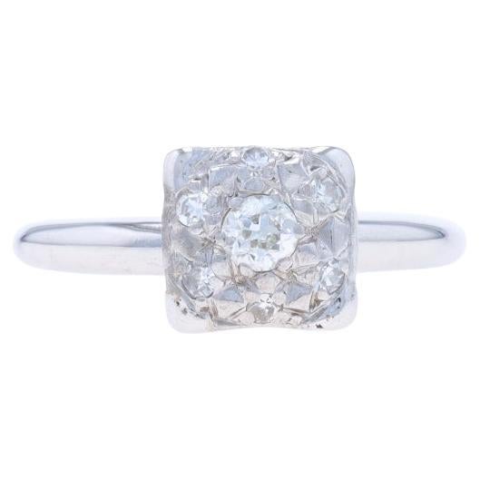 White Gold Diamond Vintage Cluster Engagement Ring - 14k European .16ctw