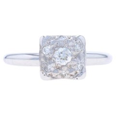 White Gold Diamond Vintage Cluster Engagement Ring - 14k European .16ctw