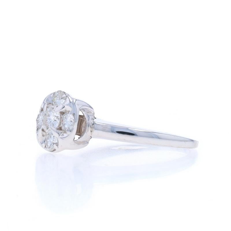 Anello di fidanzamento a grappolo in oro bianco con diamanti vintage - 14k Brilliante rotondo 0,37ctw In condizioni ottime in vendita a Greensboro, NC