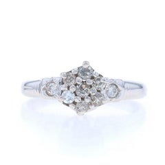White Gold Diamond Vintage Cluster Ring - 10k Single and Round Brilliant .20ctw
