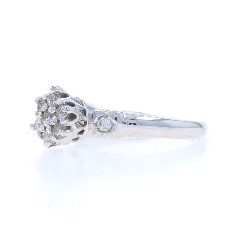 White Gold Diamond Vintage Cluster Ring - 10k Single and Round Brilliant .20ctw In Excellent Condition For Sale In Greensboro, NC