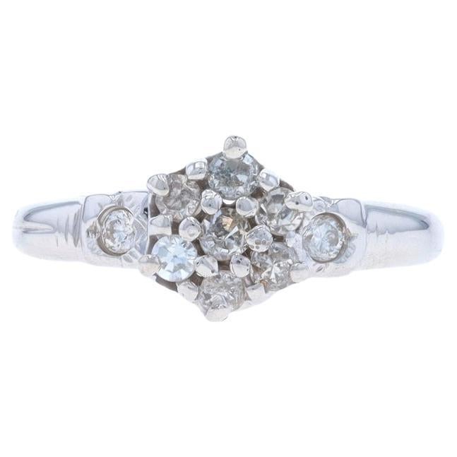 White Gold Diamond Vintage Cluster Ring - 10k Single and Round Brilliant .20ctw For Sale