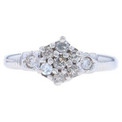 White Gold Diamond Vintage Cluster Ring - 10k Single and Round Brilliant .20ctw