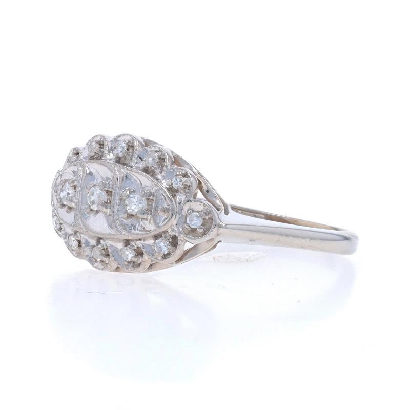 White Gold Diamond Vintage Cluster Ring - 14k Single .12ctw Milgrain In Excellent Condition For Sale In Greensboro, NC