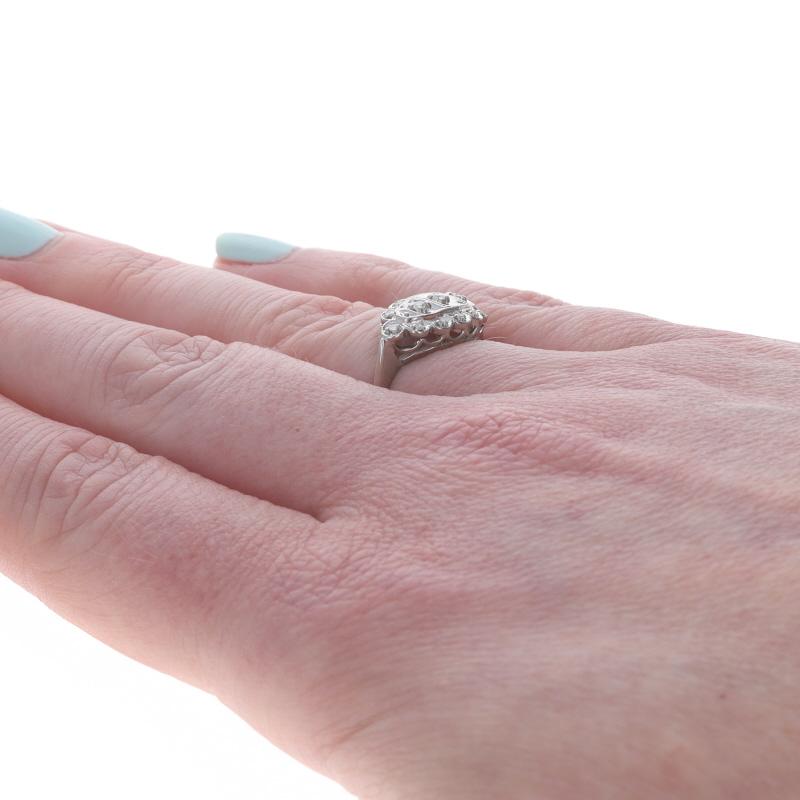 Women's White Gold Diamond Vintage Cluster Ring - 14k Single .12ctw Milgrain For Sale