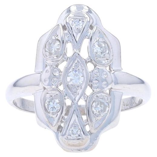 White Gold Diamond Vintage Cluster Ring - 14k Single Cut .14ctw
