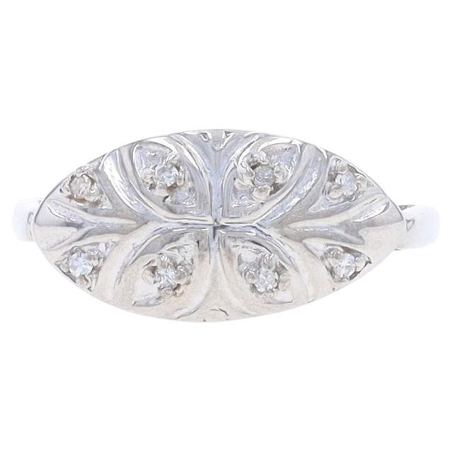 White Gold Diamond Vintage Cluster Ring - 14k Single Floral Butterfly For Sale