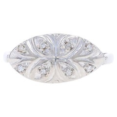 White Gold Diamond Vintage Cluster Ring - 14k Single Floral Butterfly