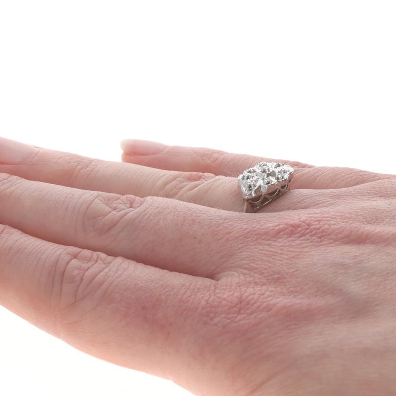 White Gold Diamond Vintage Cluster Ring - 14k Single Floral Scallop Milgrain In Excellent Condition For Sale In Greensboro, NC