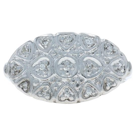 Anello Vintage con diamanti in oro bianco - 14k Cuori singoli