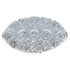 White Gold Diamond Vintage Cluster Ring - 14k Single Hearts