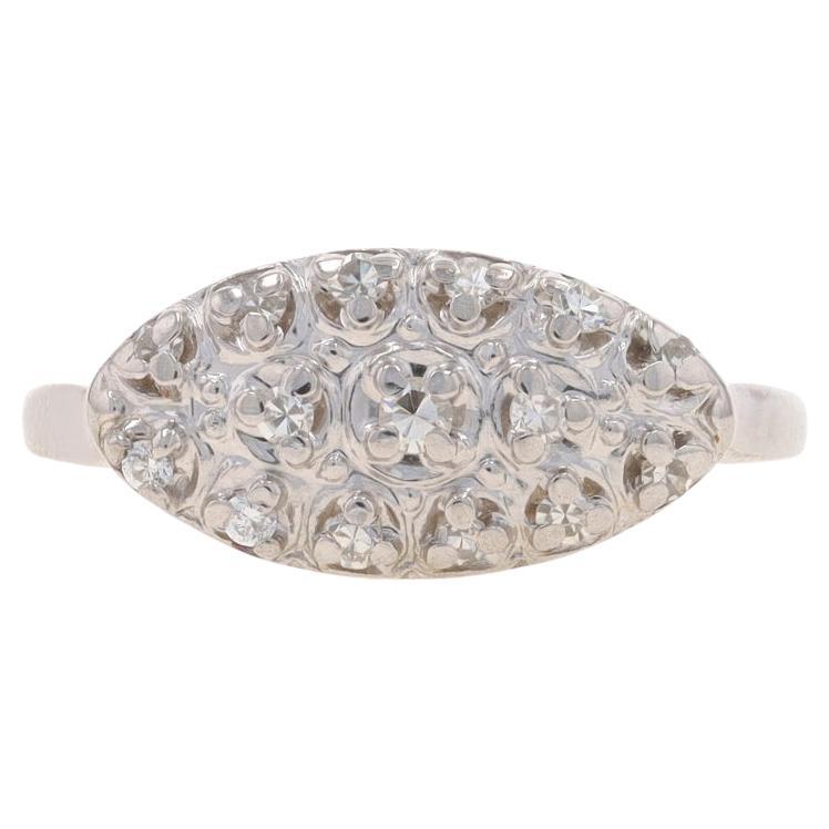 White Gold Diamond Vintage Cluster Ring - 14k Single & Round Brilliant .16ctw For Sale