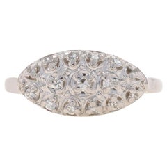 White Gold Diamond Vintage Cluster Ring - 14k Single & Round Brilliant .16ctw