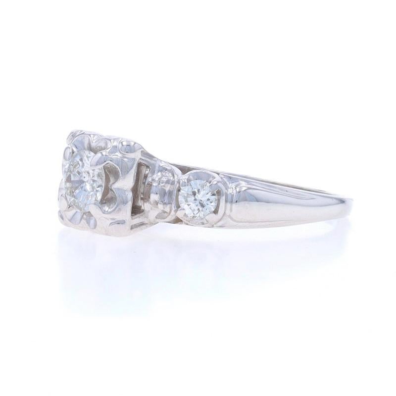 Round Cut White Gold Diamond Vintage Engagement Ring - 14k Round .49ctw Floral For Sale