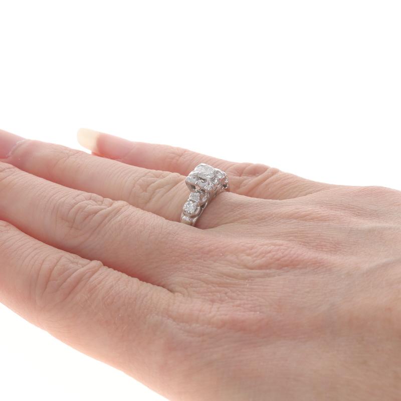 White Gold Diamond Vintage Engagement Ring - 14k Round .49ctw Floral In Excellent Condition For Sale In Greensboro, NC