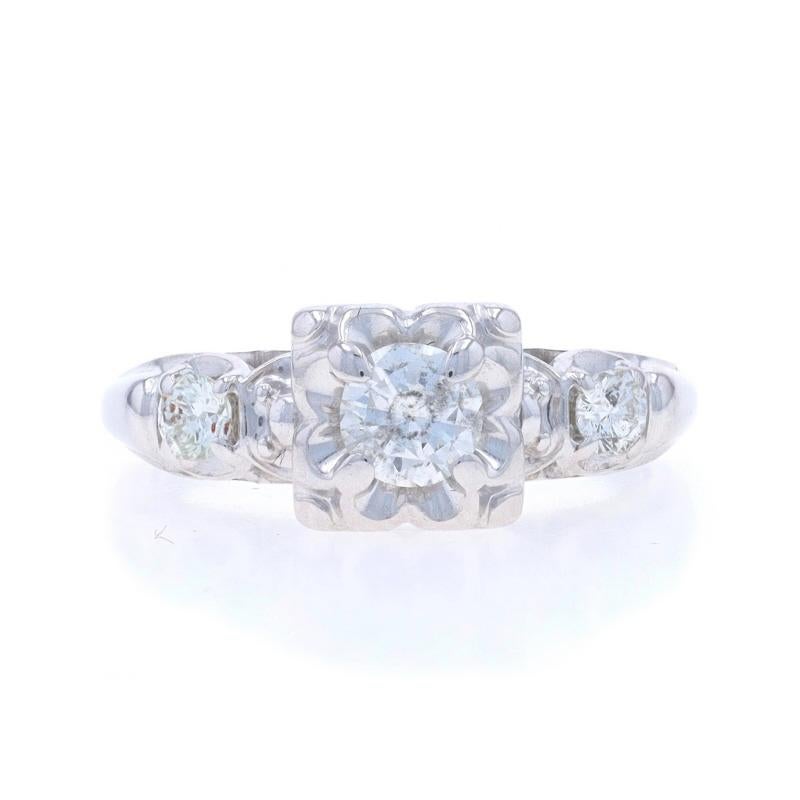 White Gold Diamond Vintage Engagement Ring - 14k Round .49ctw Floral