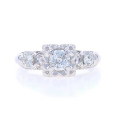 White Gold Diamond Vintage Engagement Ring - 14k Round .49ctw Floral