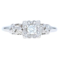 White Gold Diamond Vintage Engagement Ring - 14k Round Brilliant .14ctw