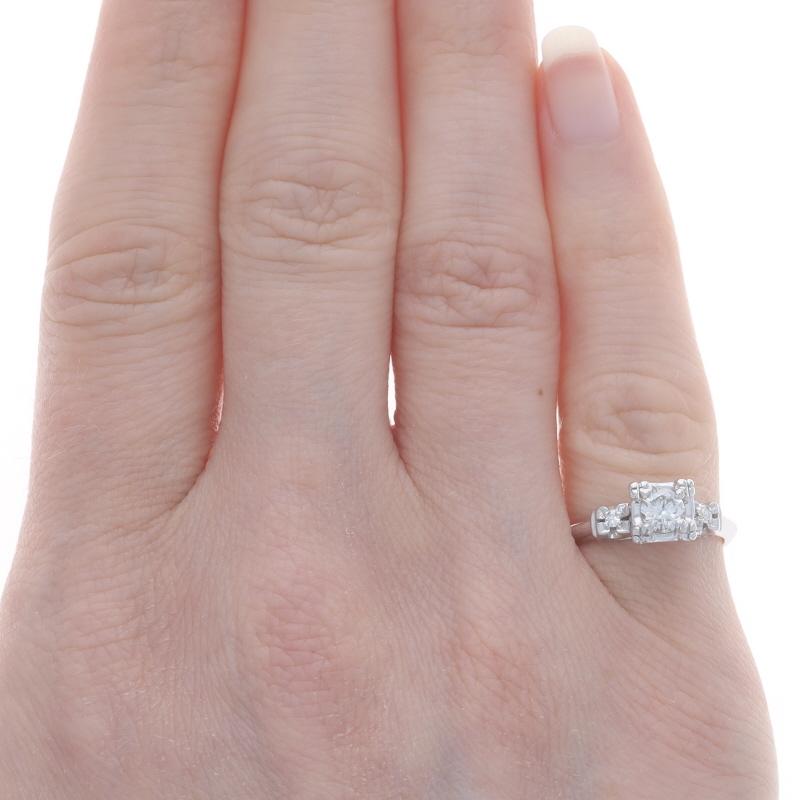 Round Cut White Gold Diamond Vintage Engagement Ring - 14k Round Brilliant .37ctw Floral For Sale