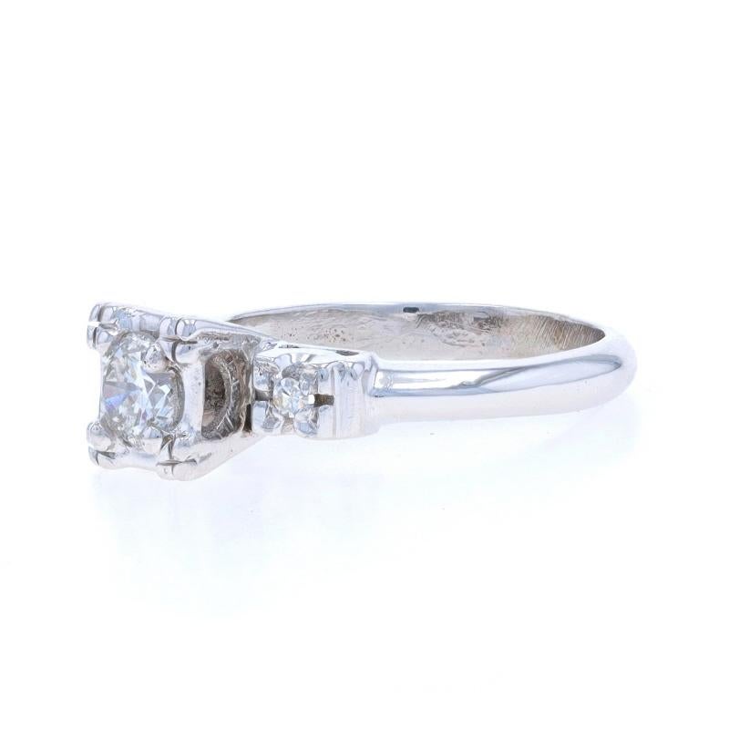 White Gold Diamond Vintage Engagement Ring - 14k Round Brilliant .37ctw Floral In Excellent Condition For Sale In Greensboro, NC