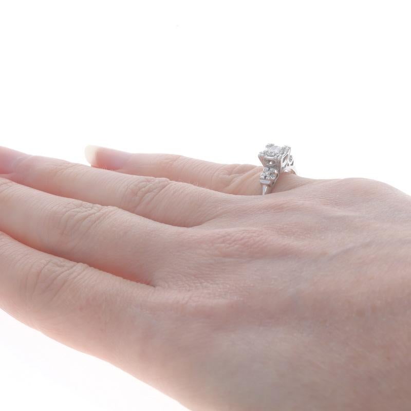 Women's White Gold Diamond Vintage Engagement Ring - 14k Round Brilliant .37ctw Floral For Sale